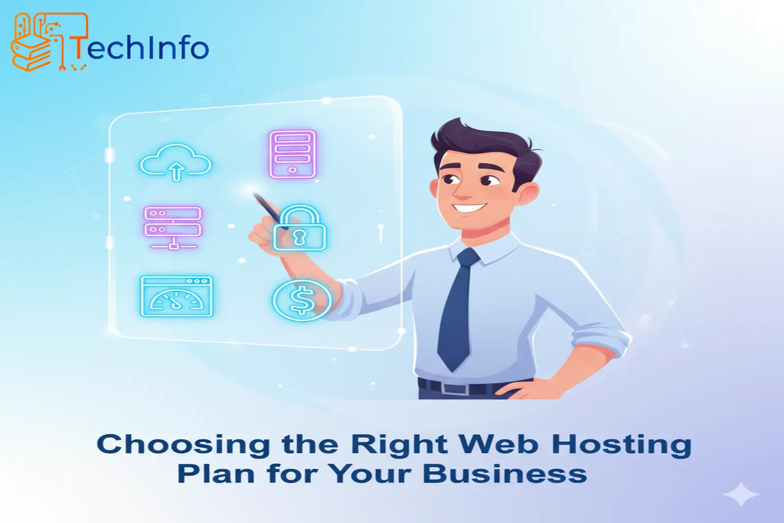 Infographic comparing the features and costs of Shared, VPS, and Dedicated web hosting plans for a growing business.