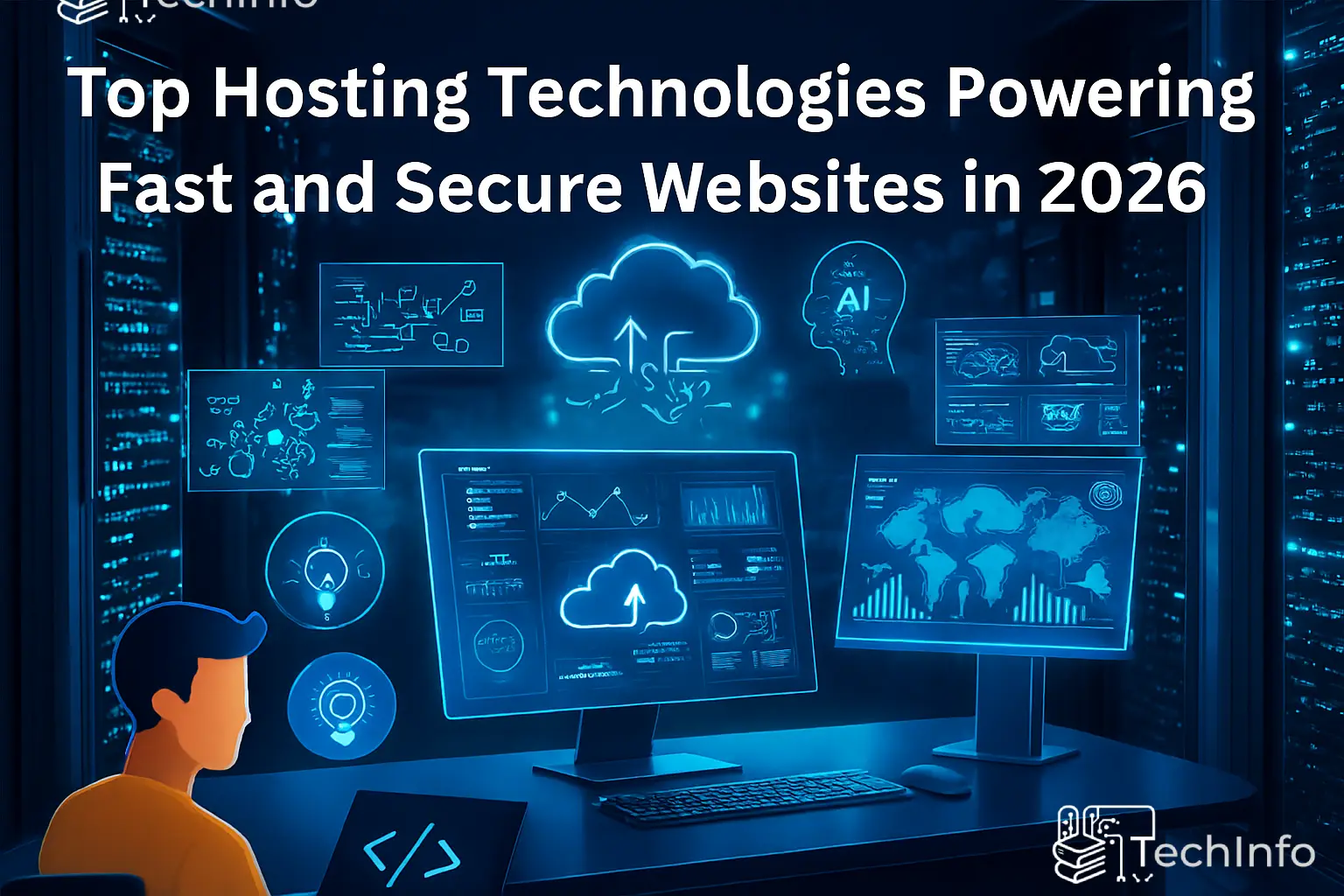 Futuristic web hosting technology and servers in 2026